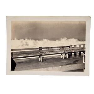 Vtg B&W Original 1940 Photo Boardwalk Benches Redondo Beach California Snapshot